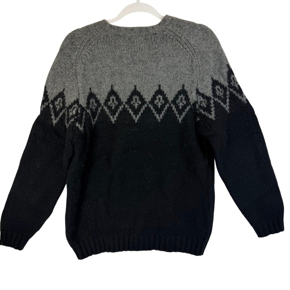 Vintage Eddie Bauer 100% Lambswool Sweater Small S Black Gray Fair Isle Crewneck - Picture 3 of 4